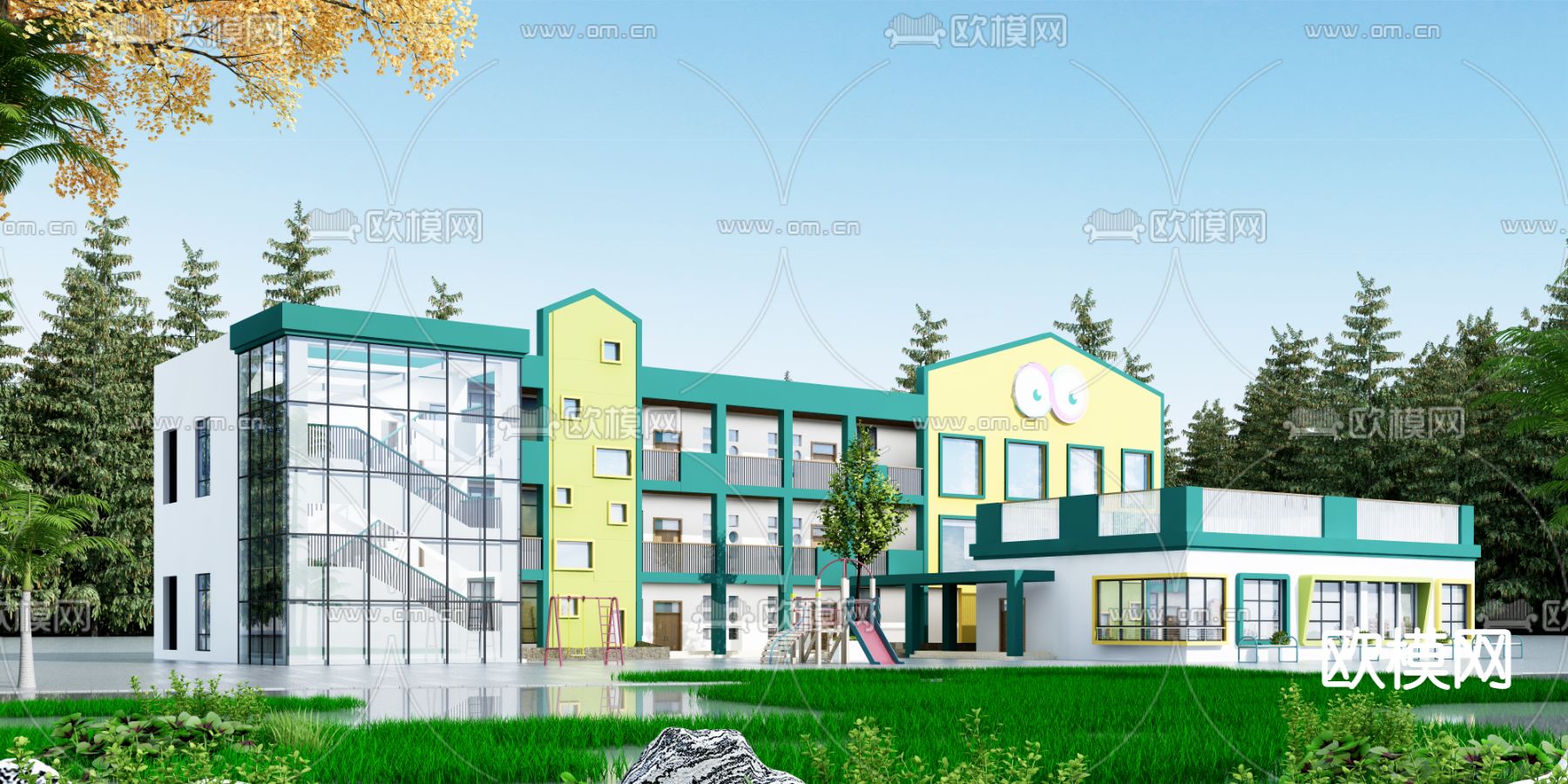 现代幼儿园外观免费3d模型下载