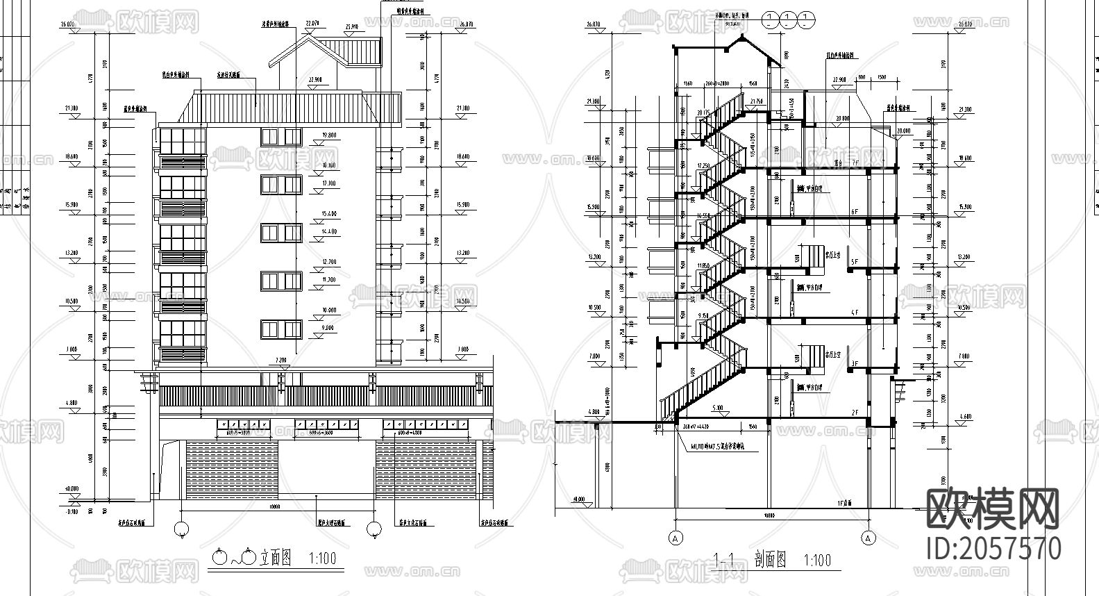 住宅楼建筑cad施工图下载（渲染图1）