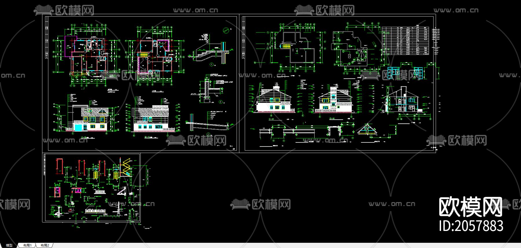 别墅建筑cad施工图-免费3dmax模型库-欧模网