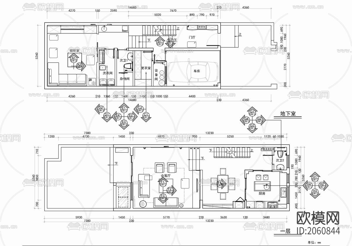 400㎡别墅CAD施工图下载（渲染图1）