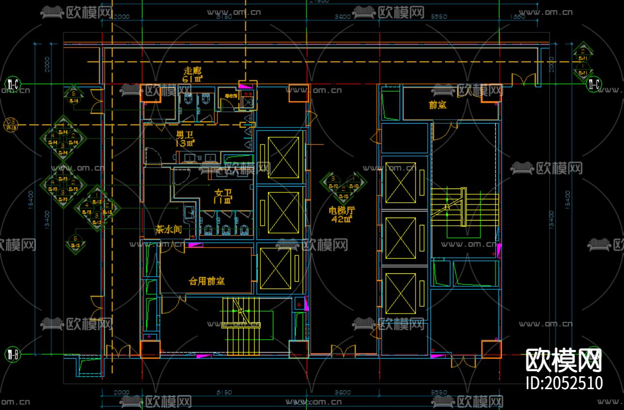 办公楼cad施工图下载（渲染图1）