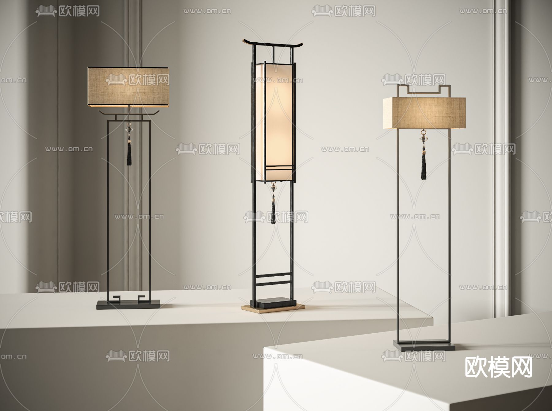 新中式布艺落地灯3d模型下载