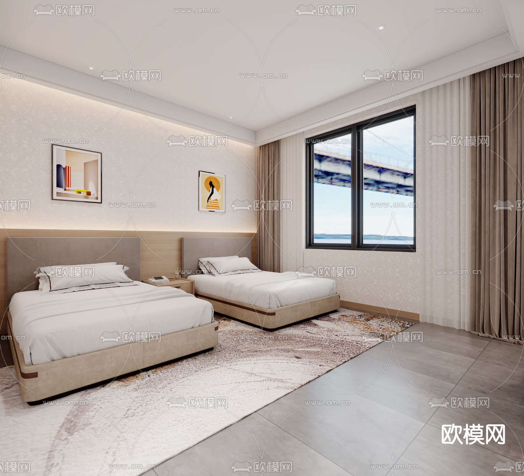 现代酒店双人客房免费3d模型下载_ID11889726_3dmax免费模型-欧模网