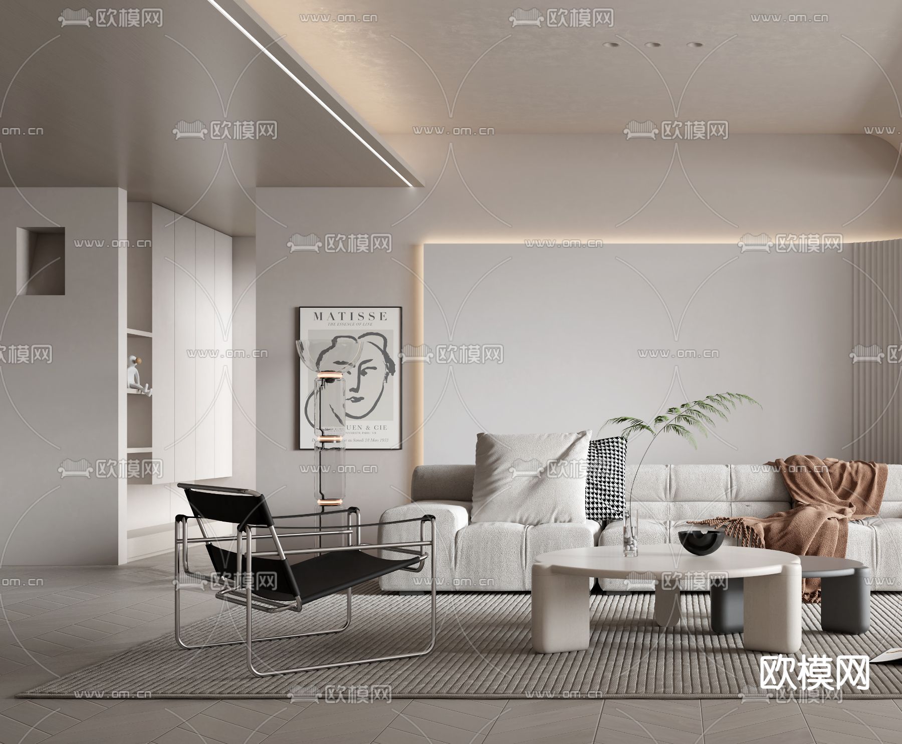 侘寂风布艺休闲椅3d模型下载（渲染图3）