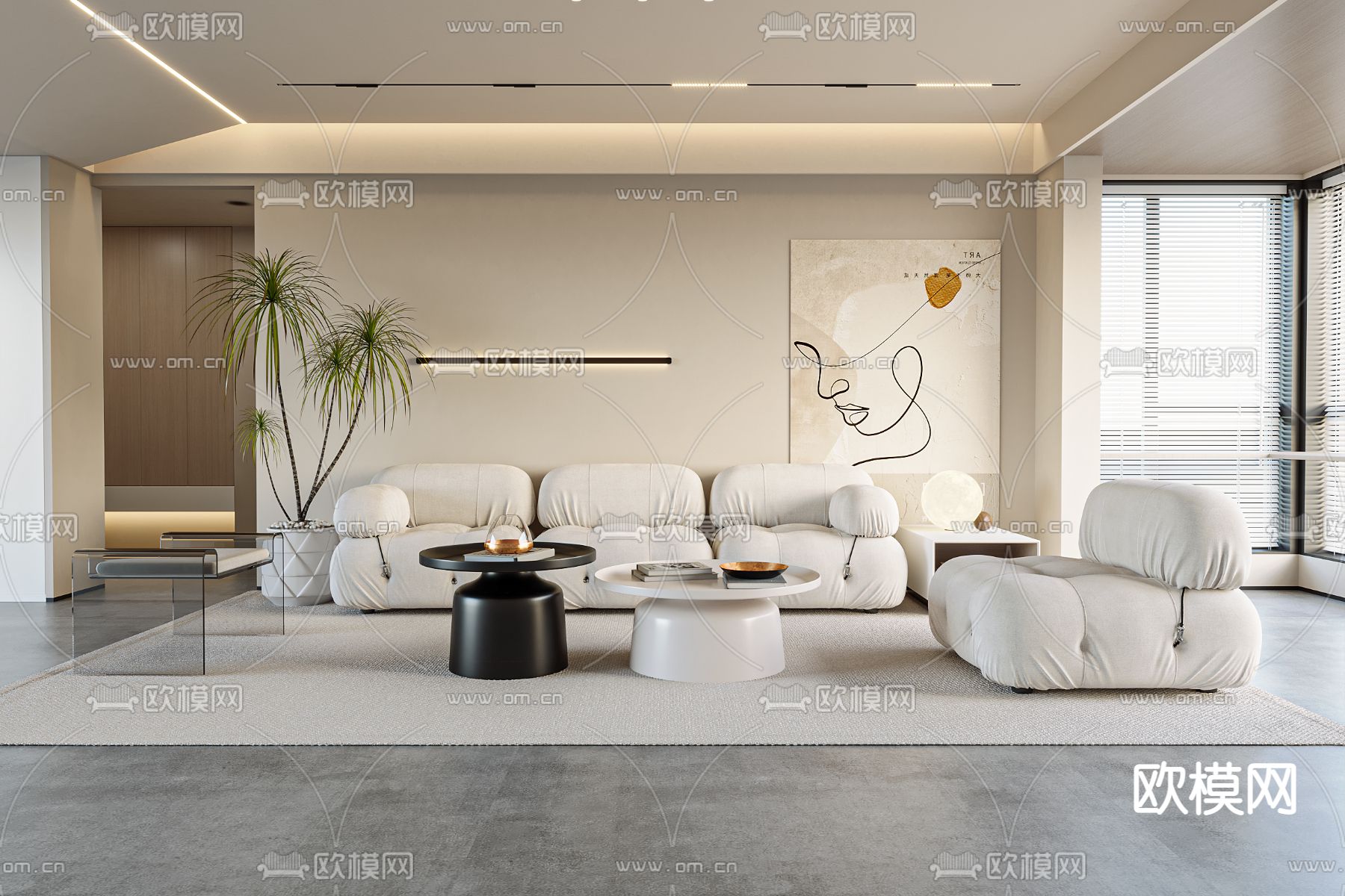 现代布艺沙发组合3d模型