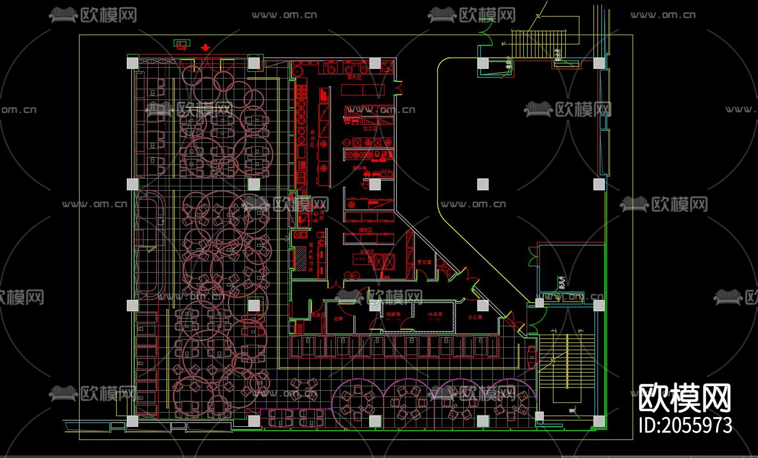 餐厅cad施工图-免费3dmax模型库-欧模网