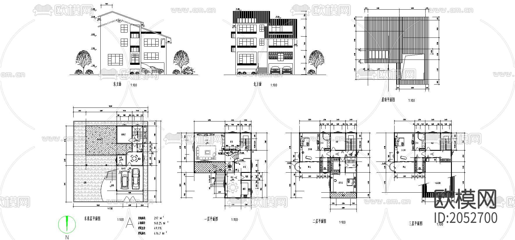 别墅建筑cad施工图下载（渲染图1）
