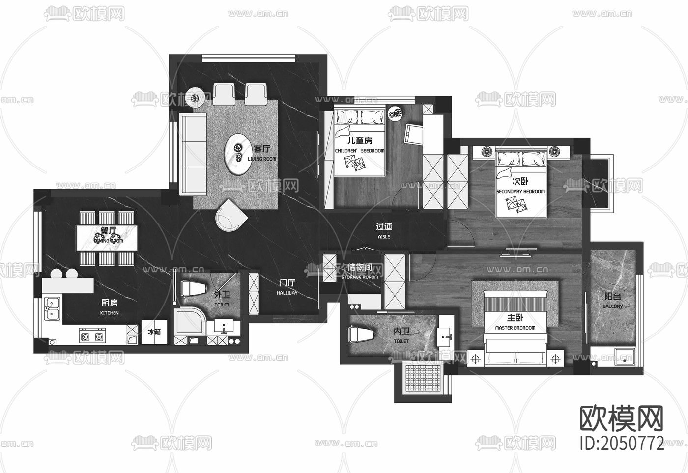 整装家居cad施工图下载（渲染图1）