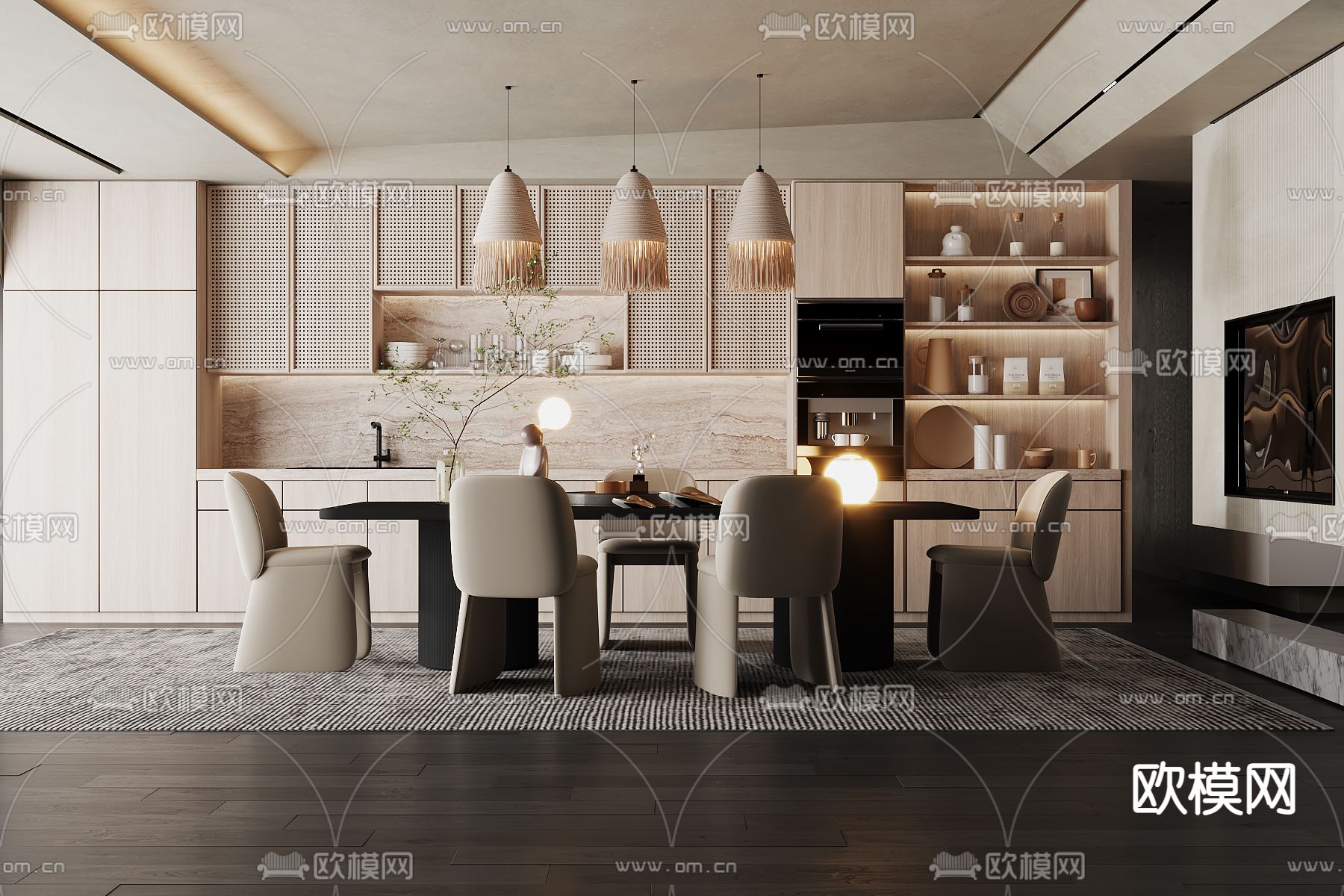 侘寂风餐厅3d模型下载