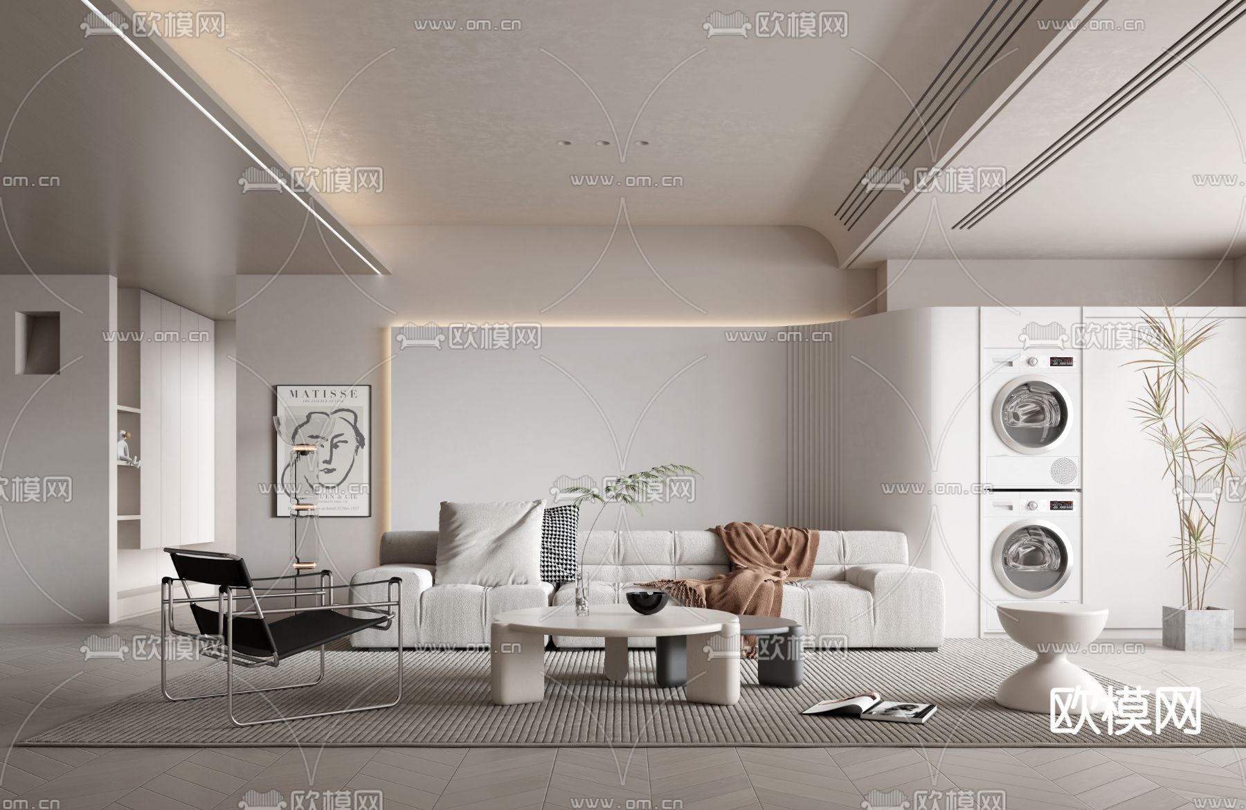 侘寂风布艺休闲椅3d模型下载（渲染图1）