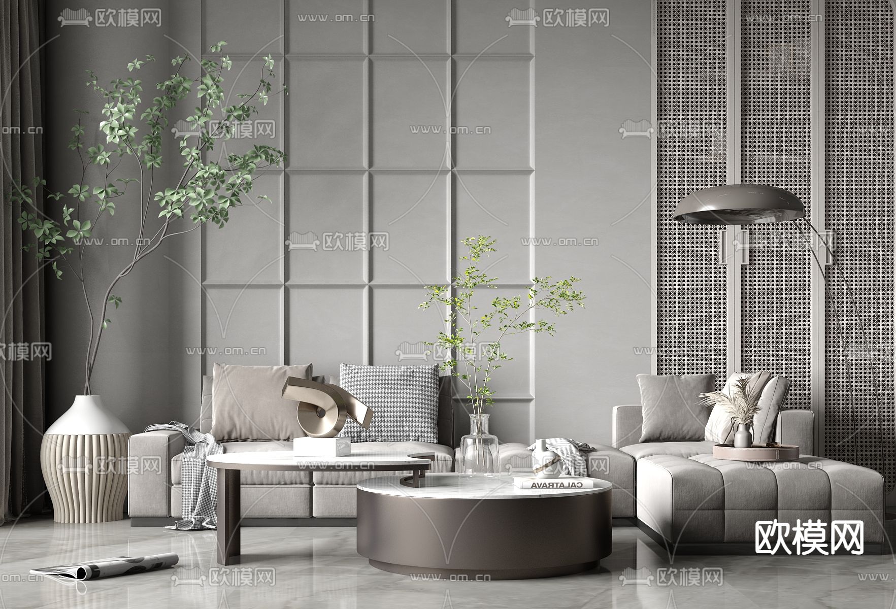 现代轻奢转角沙发su模型下载（渲染图1）