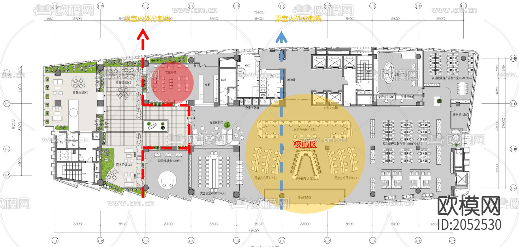 办公楼大堂cad施工图下载（渲染图2）