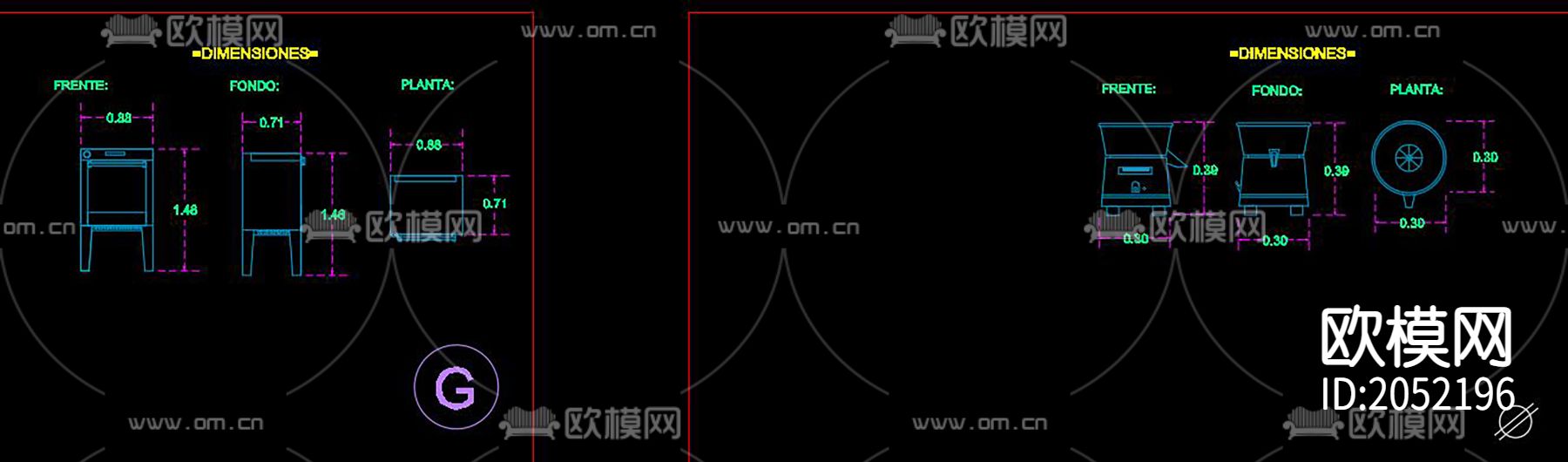 咖啡厅设备cad三视图下载（渲染图3）