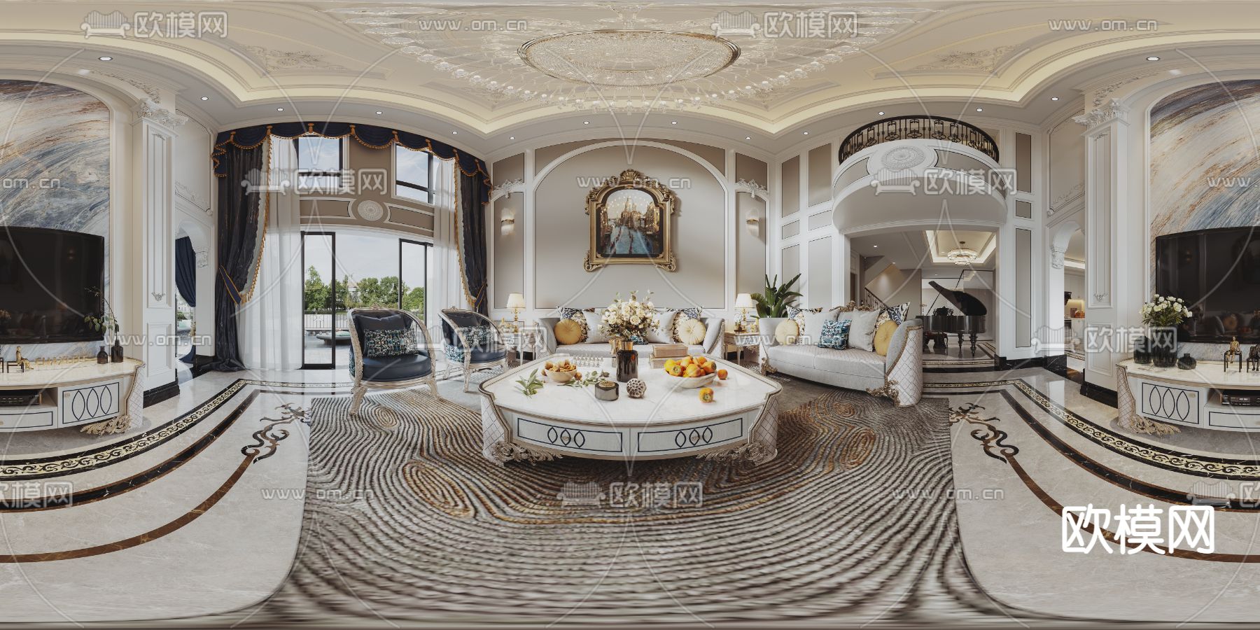 美式别墅客餐厅cr全景3d模型