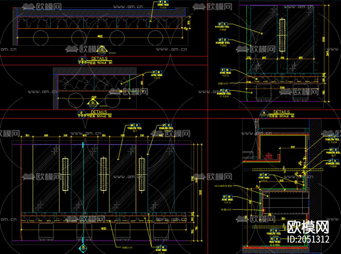 柜体洗手台cad节点大样图下载（渲染图5）