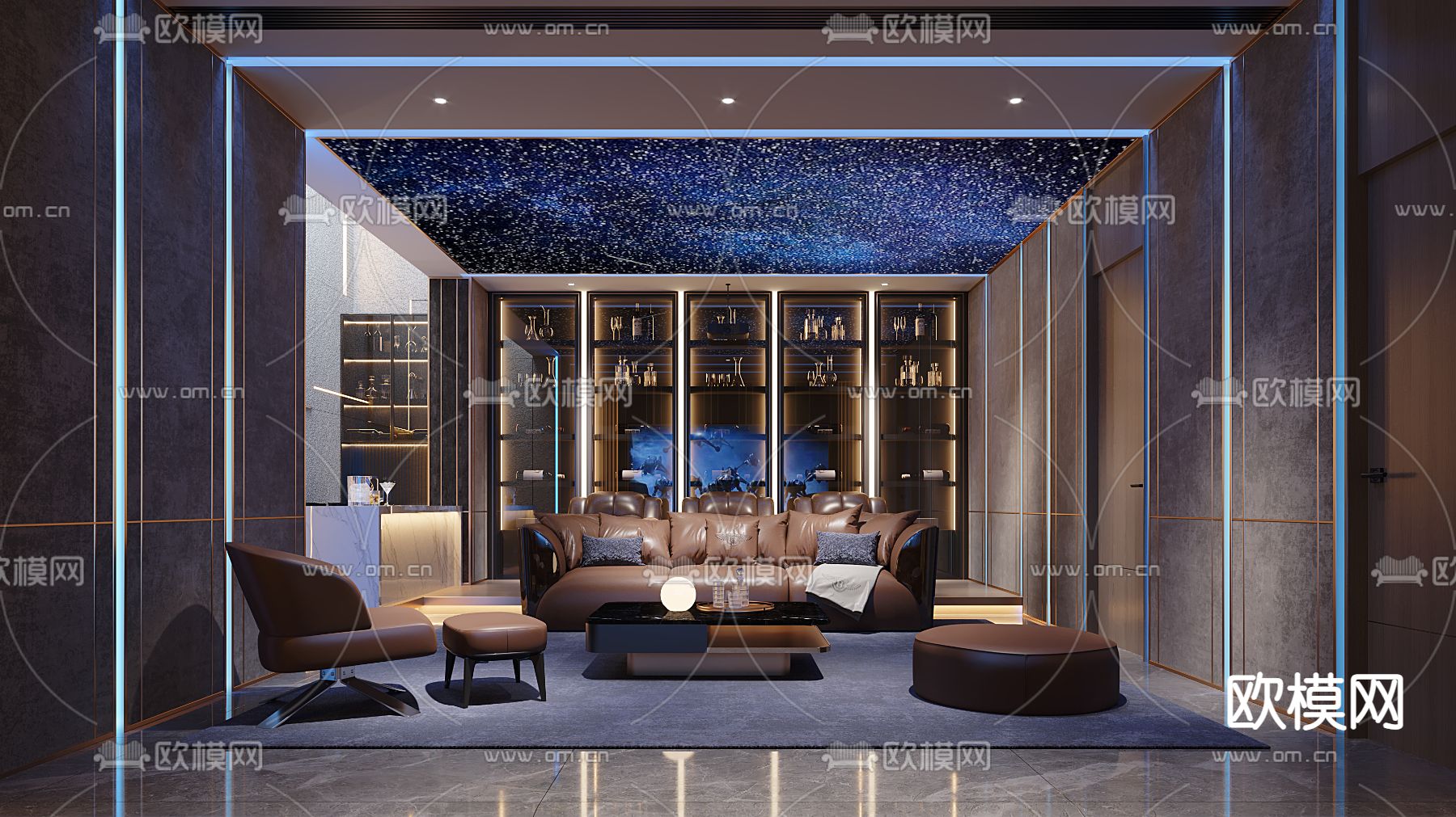 现代影音室视听室3d模型下载（渲染图1）