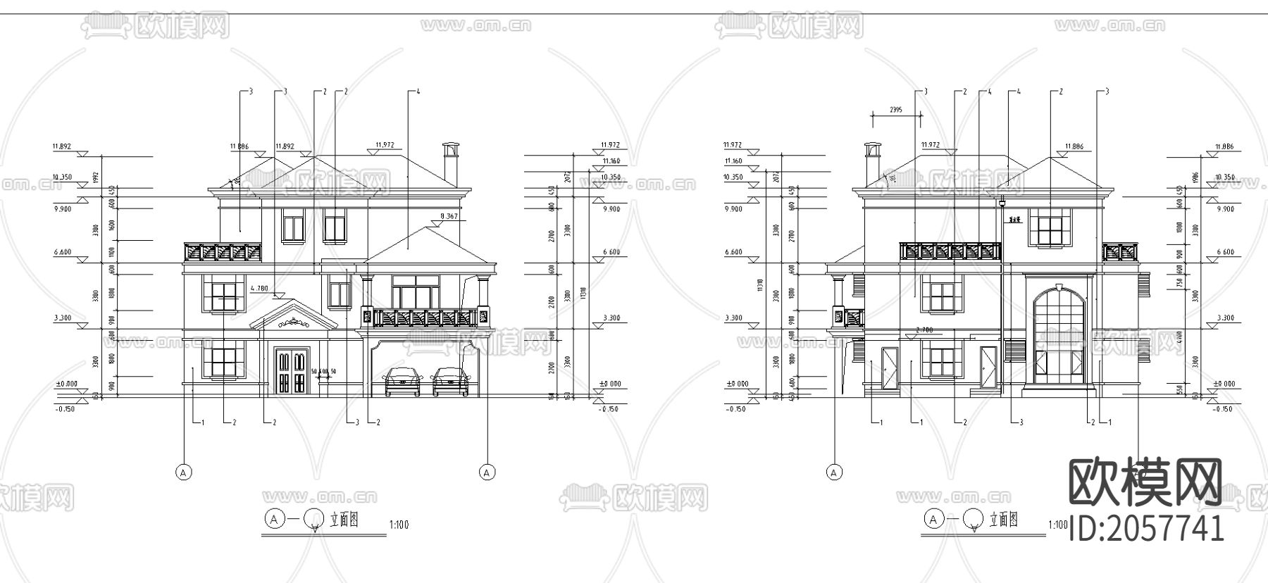 别墅建筑cad施工图-免费3dmax模型库-欧模网