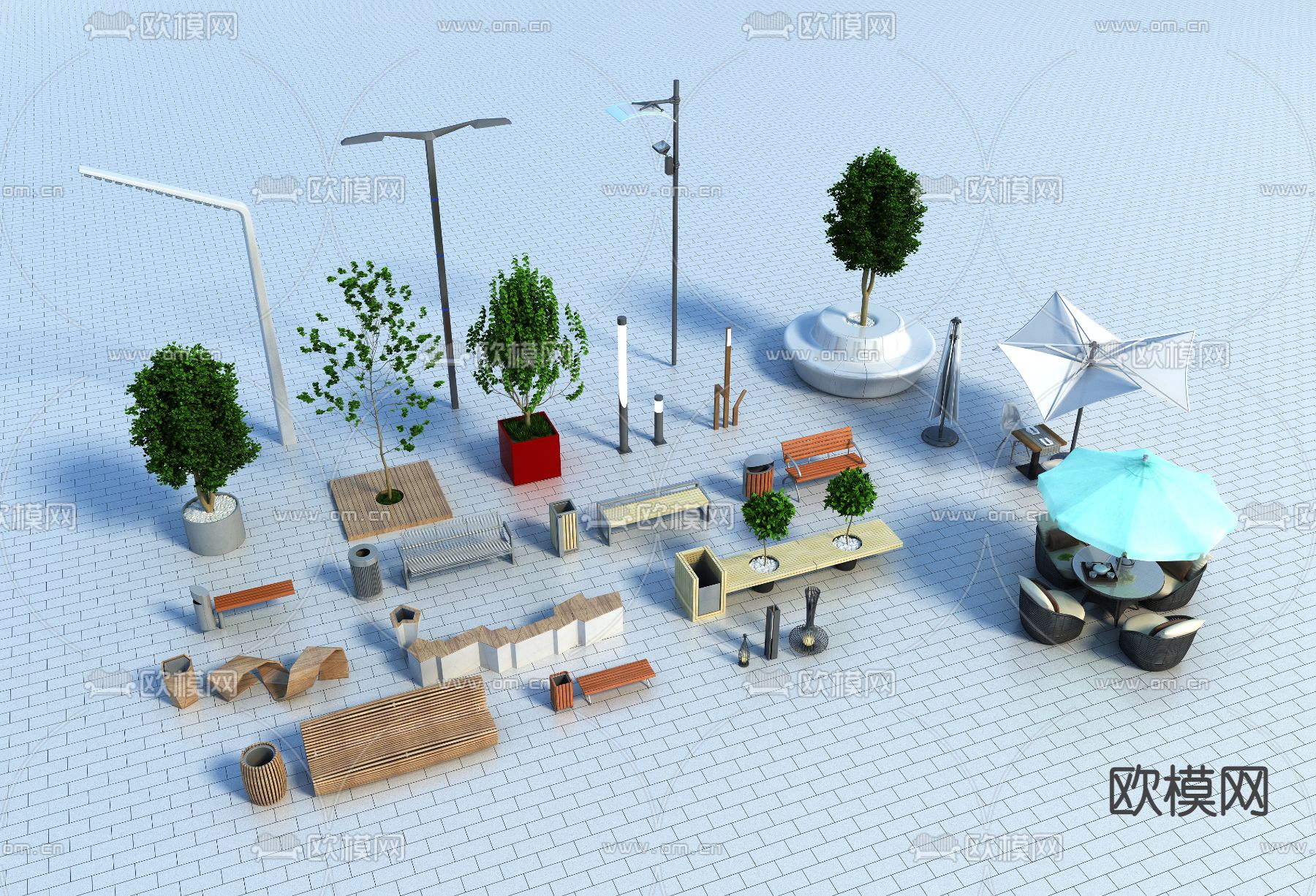 现代户外公用椅免费3d模型下载