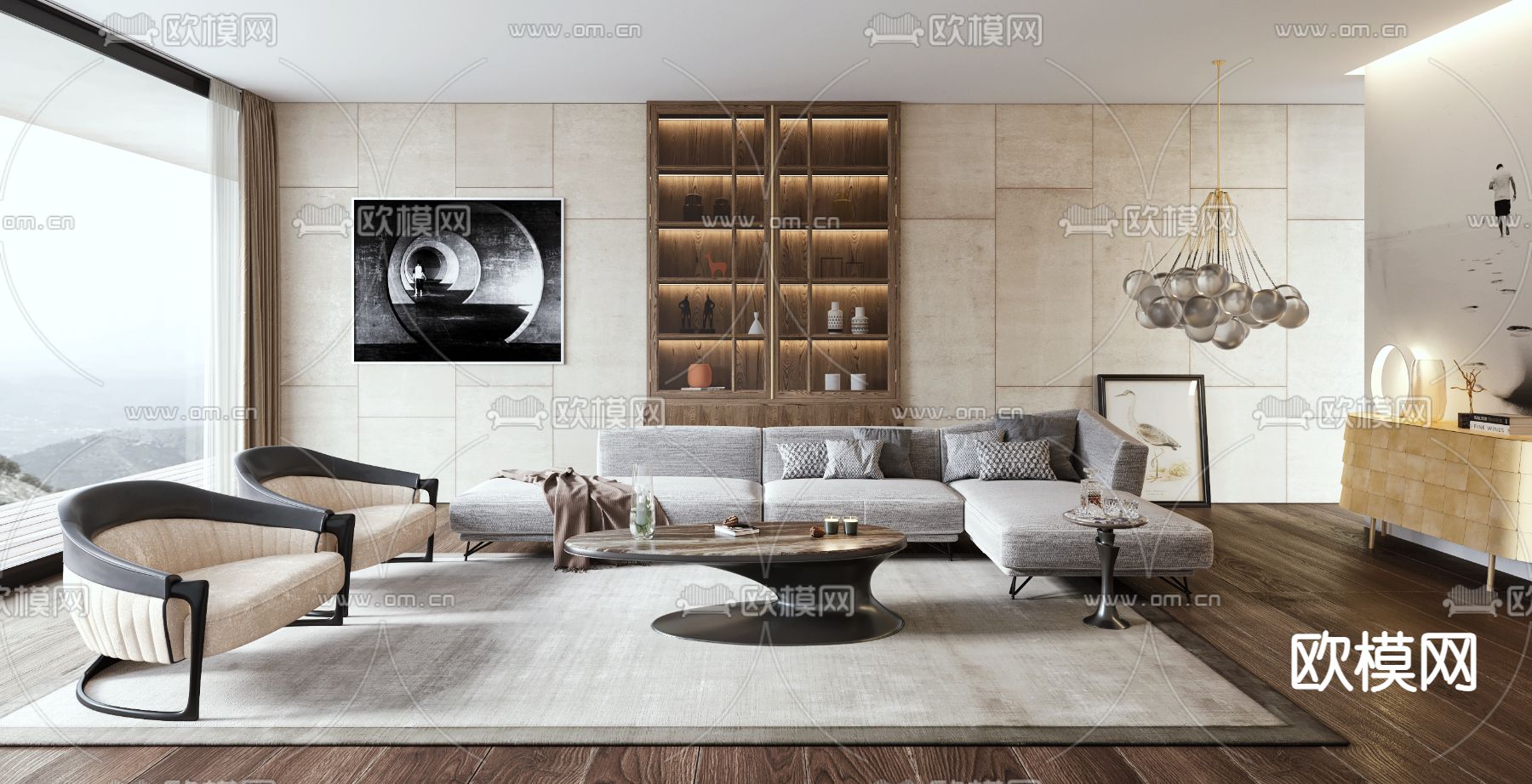 现代布艺沙发组合3d模型下载