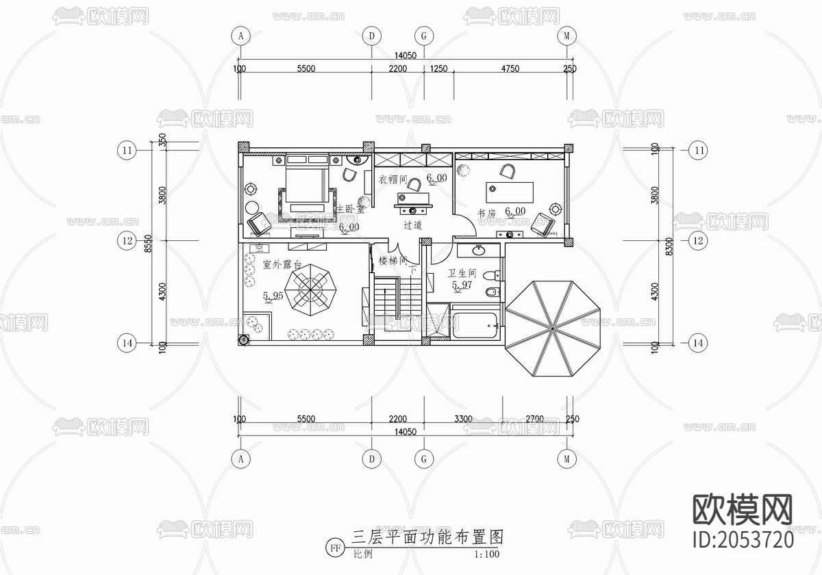 别墅住宅cad施工图下载（渲染图3）
