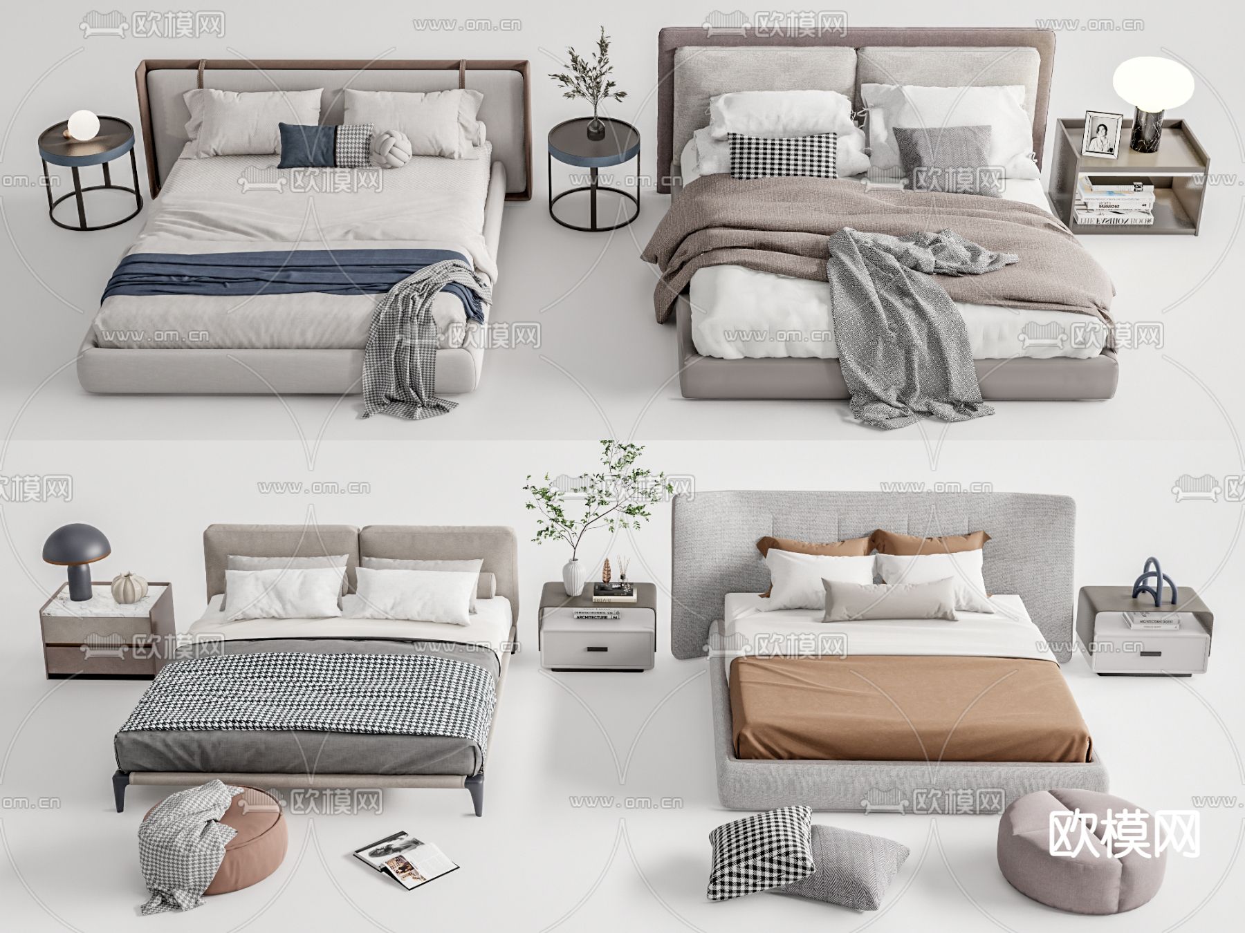 现代双人床su模型下载（渲染图1）