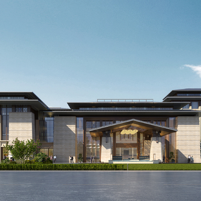 vr新中式酒店建筑外观3d模型id:11897643清单对比下载vr现代商业办公