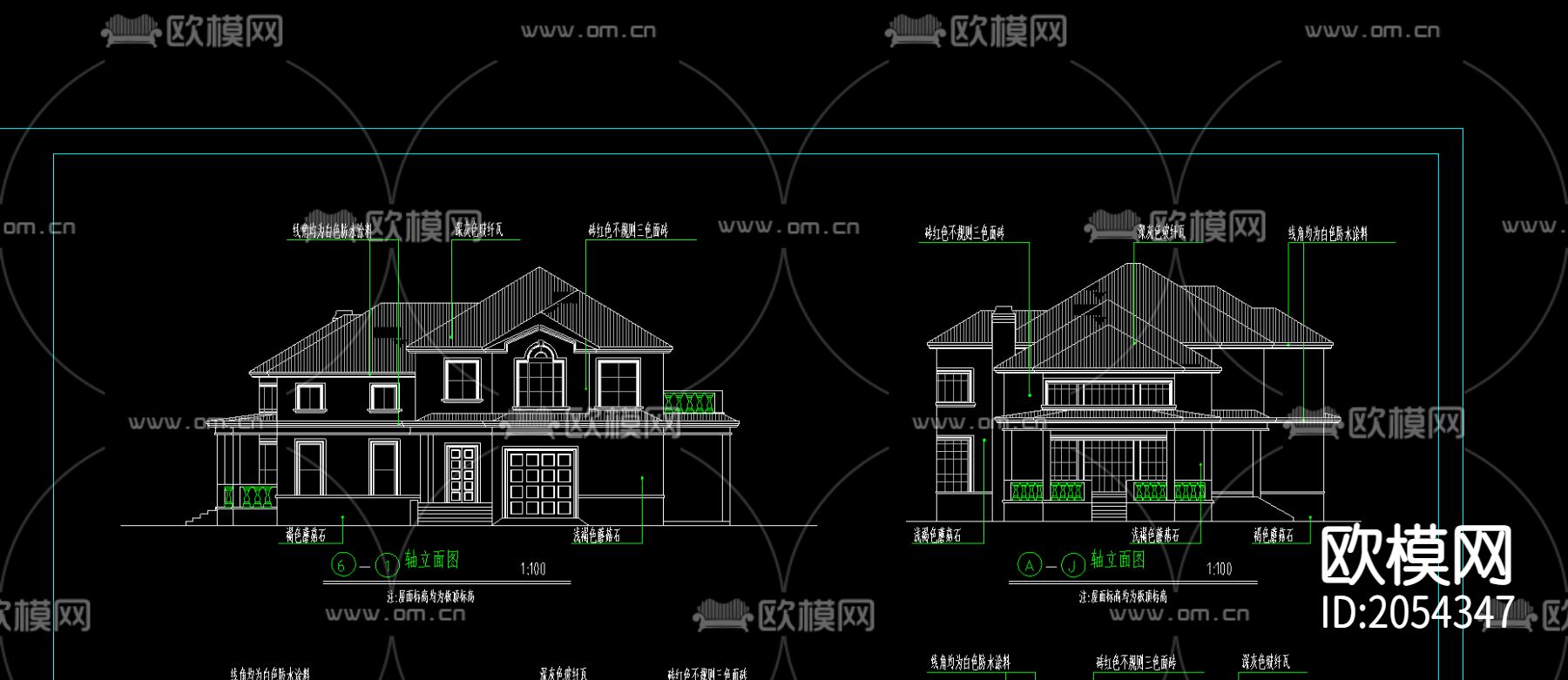 别墅建筑cad施工图下载（渲染图2）