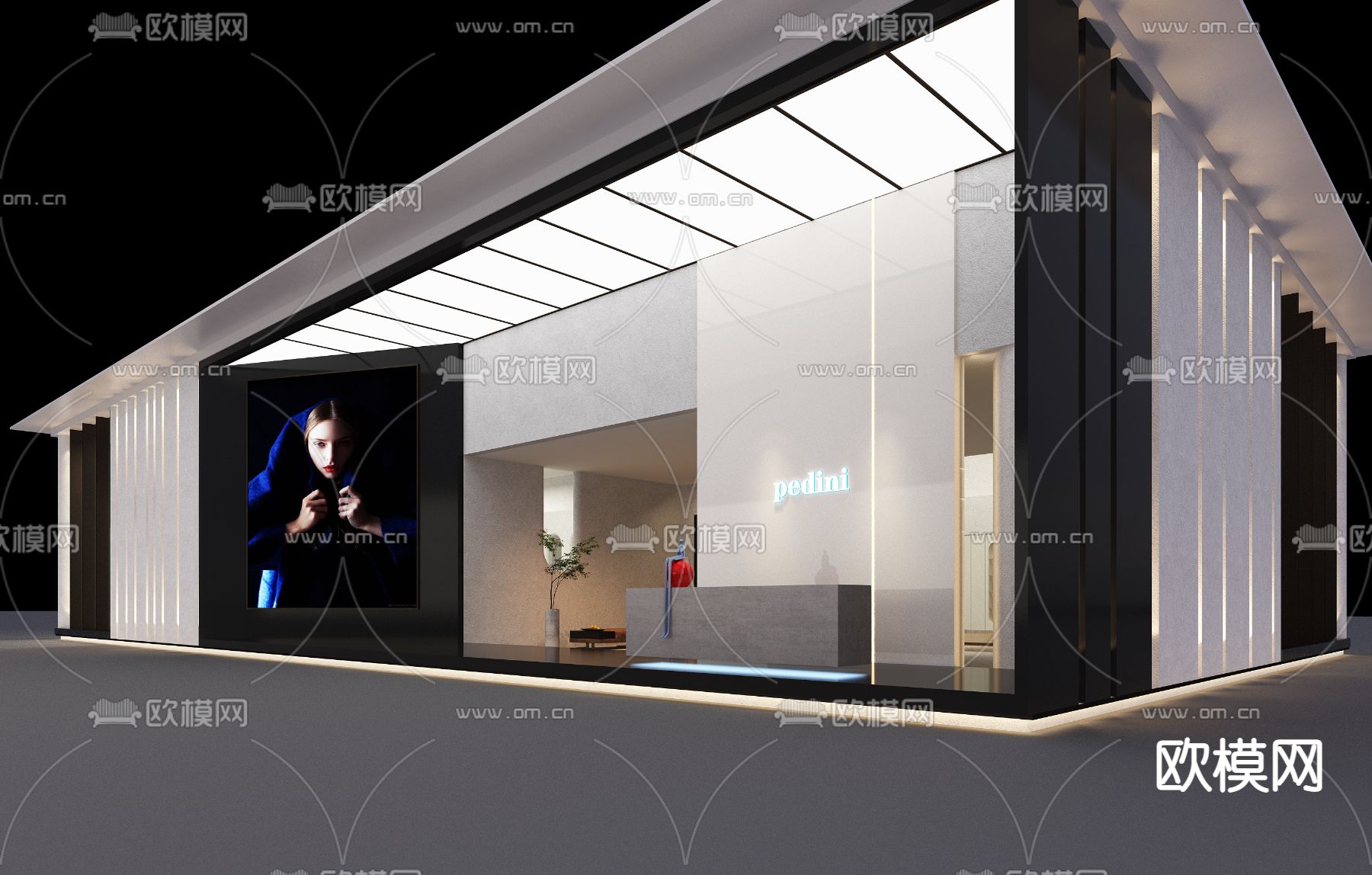 现代旗舰店门头门面免费3d模型下载