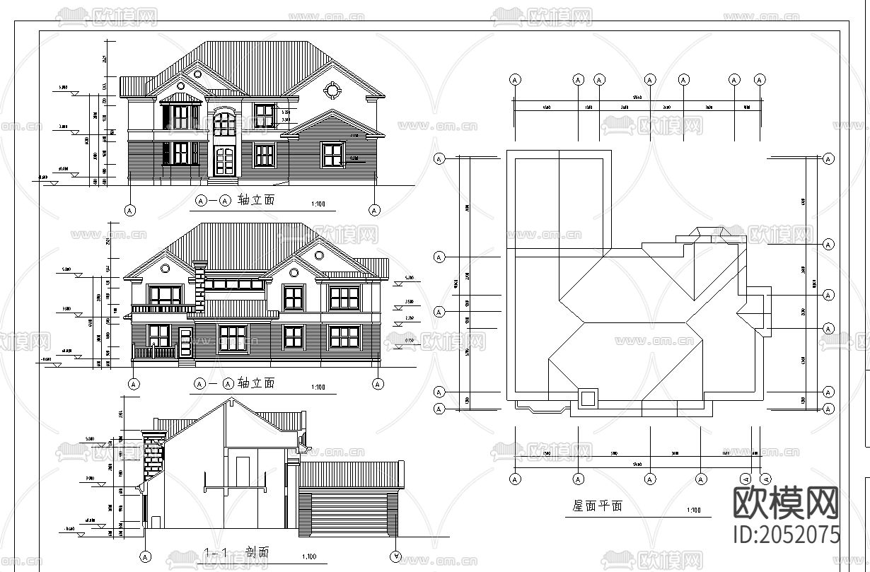 别墅建筑cad施工图下载（渲染图1）