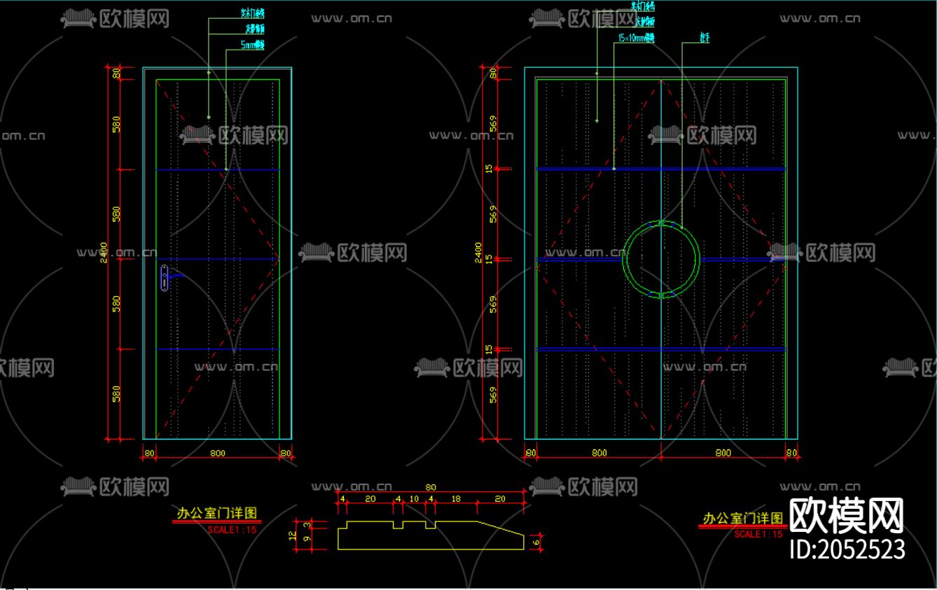 办公室cad施工图下载（渲染图8）