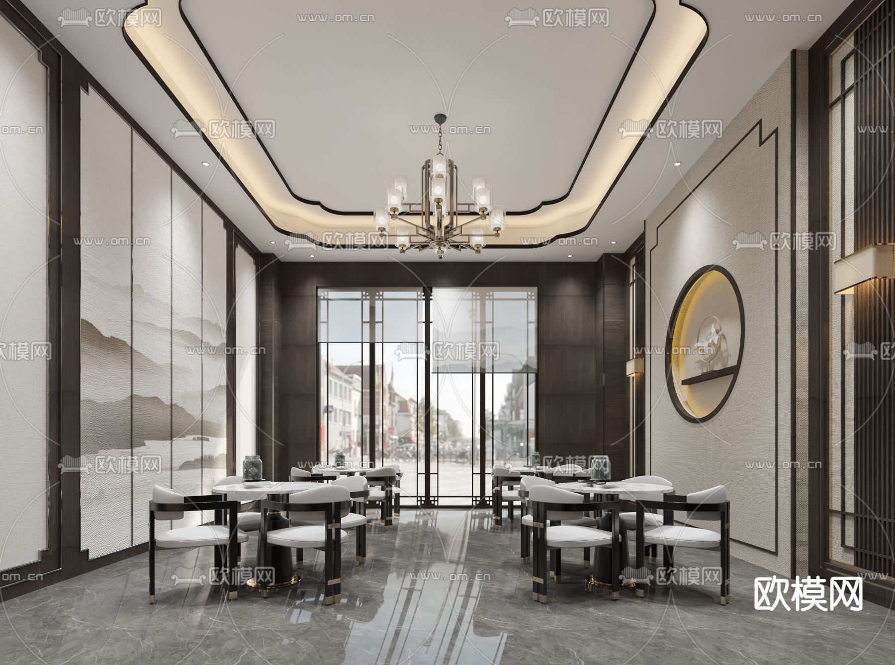 新中式售楼大厅免费3d模型下载（渲染图4）