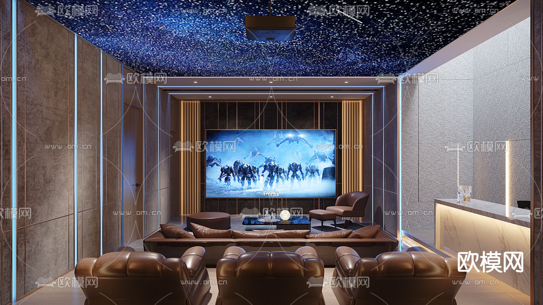 现代影音室视听室3d模型下载（渲染图2）
