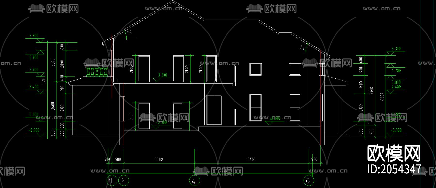 别墅建筑cad施工图下载（渲染图4）