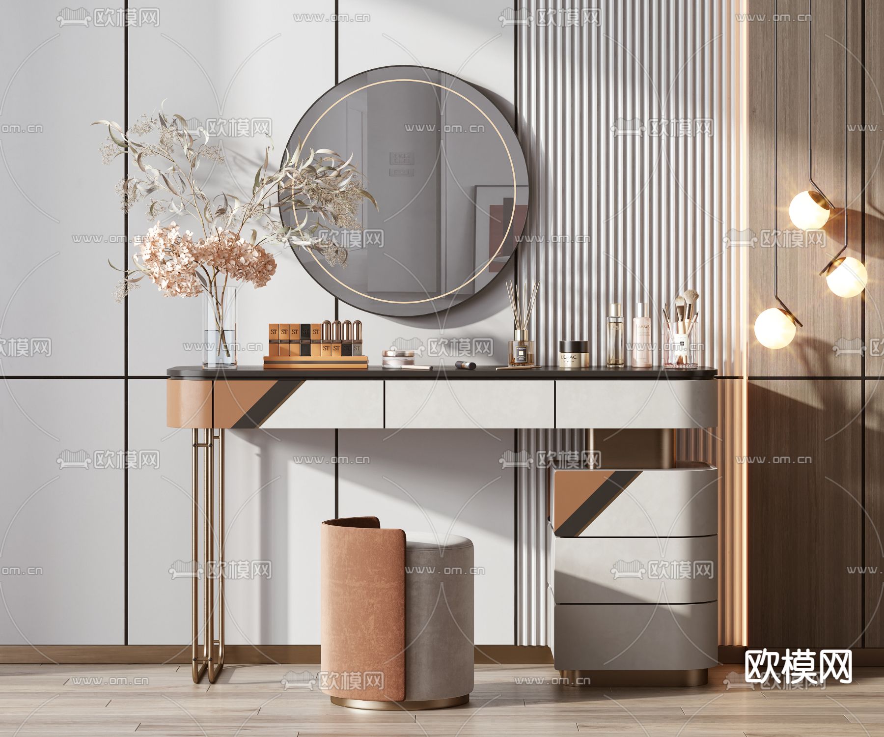 现代轻奢梳妆台3d模型下载