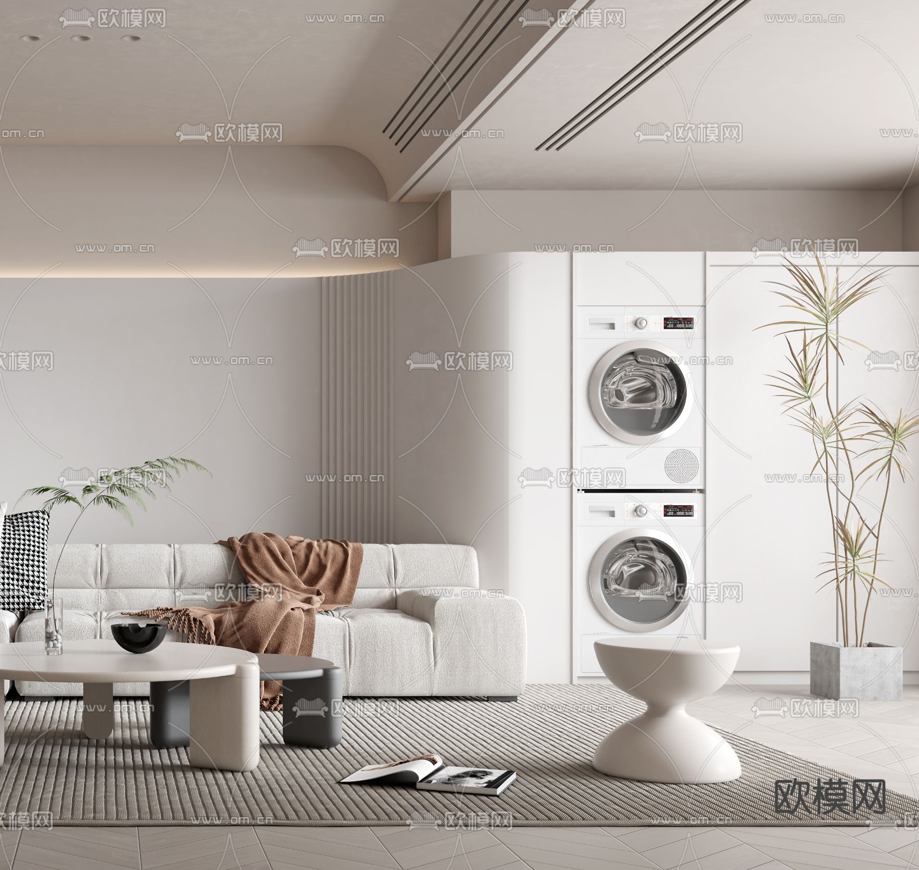 侘寂风布艺休闲椅3d模型下载（渲染图2）