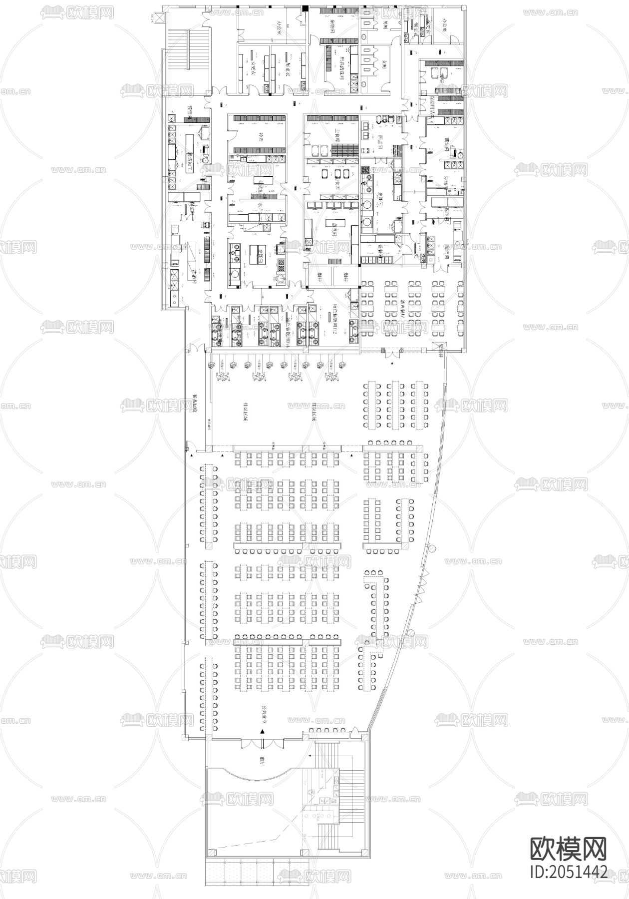 餐厅及厨房设备CAD平面图下载（渲染图1）