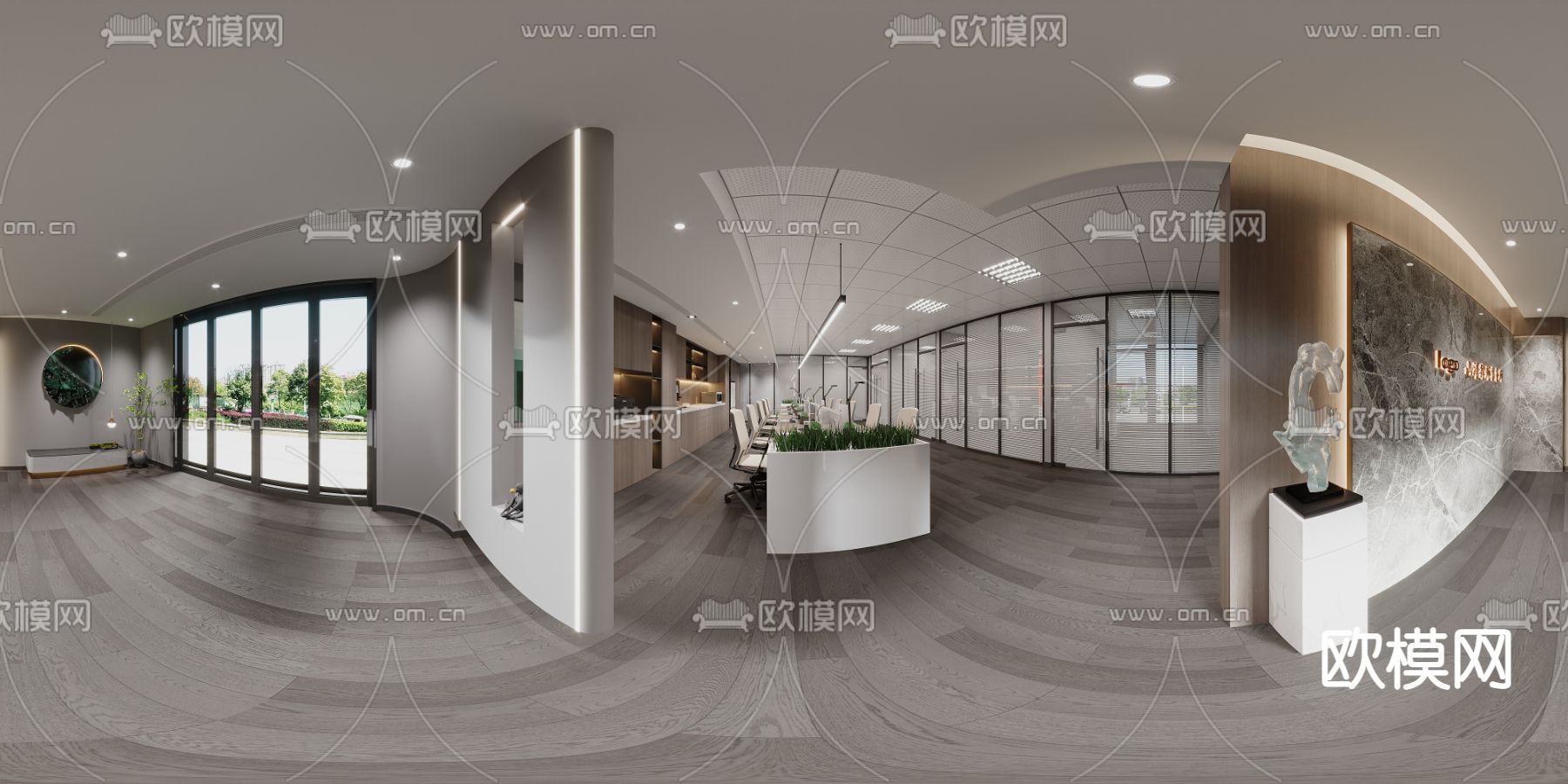 现代敞开式办公区cr全景3d模型-免费3dmax模型库-欧模网
