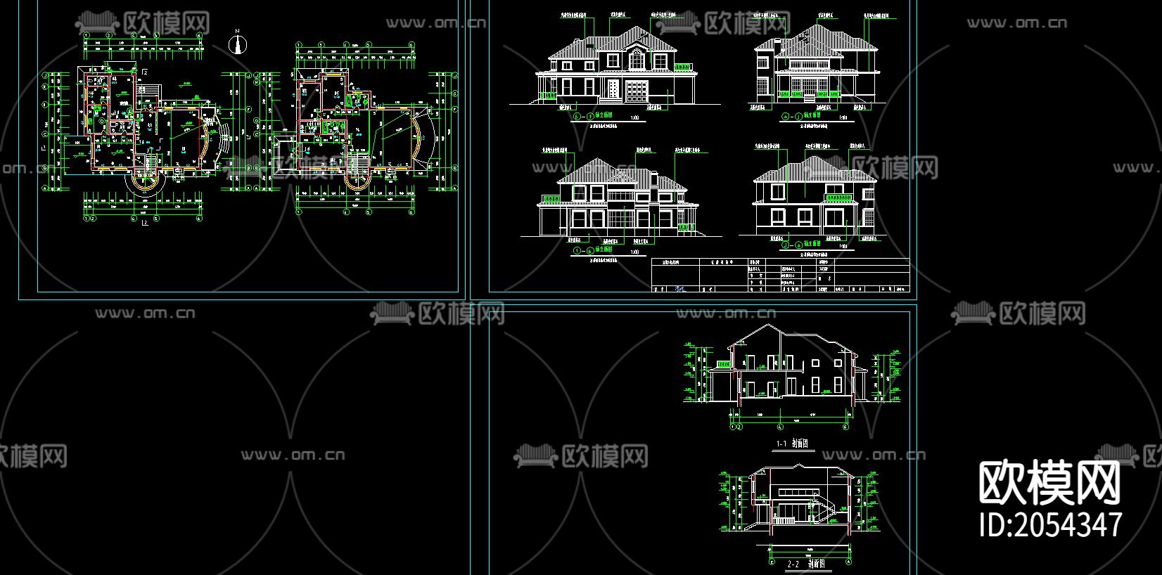 别墅建筑cad施工图下载（渲染图1）