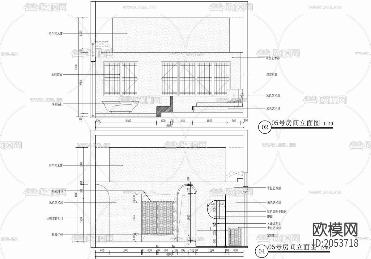 民宿客房cad施工图下载（渲染图6）