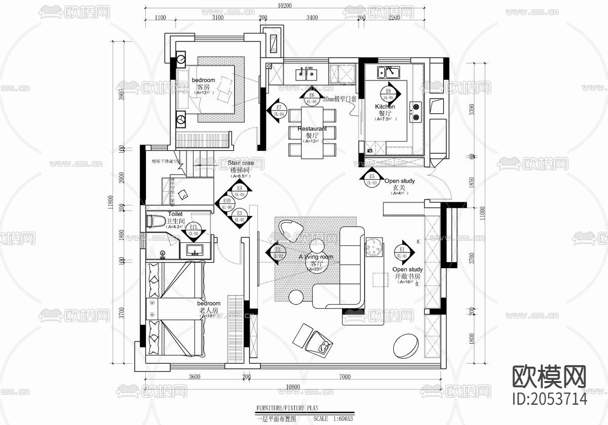 整装家居cad施工图下载（渲染图1）