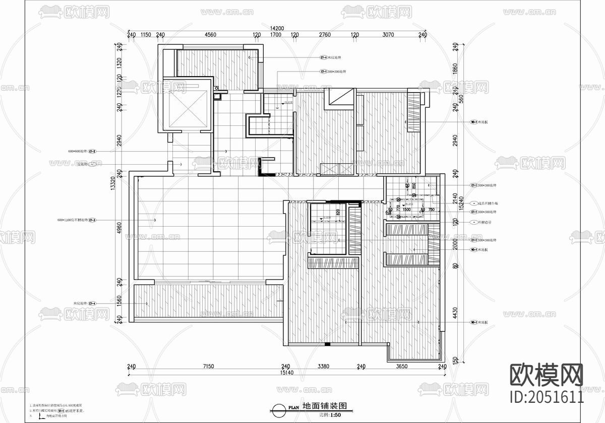 180㎡大平层CAD施工图下载（渲染图3）