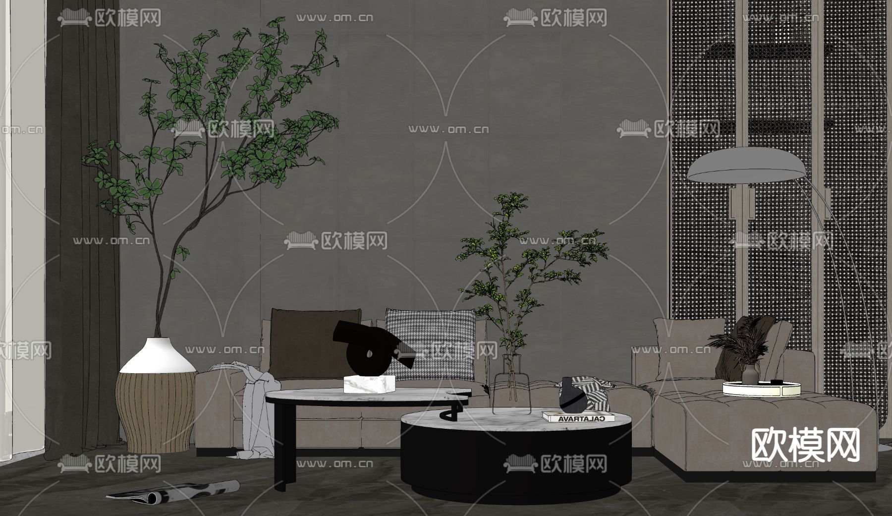 现代轻奢转角沙发su模型下载（渲染图2）