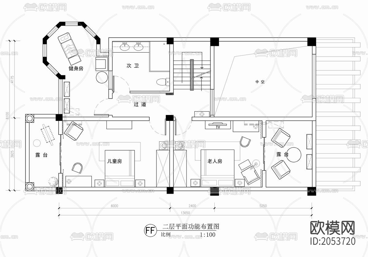 别墅住宅cad施工图下载（渲染图2）