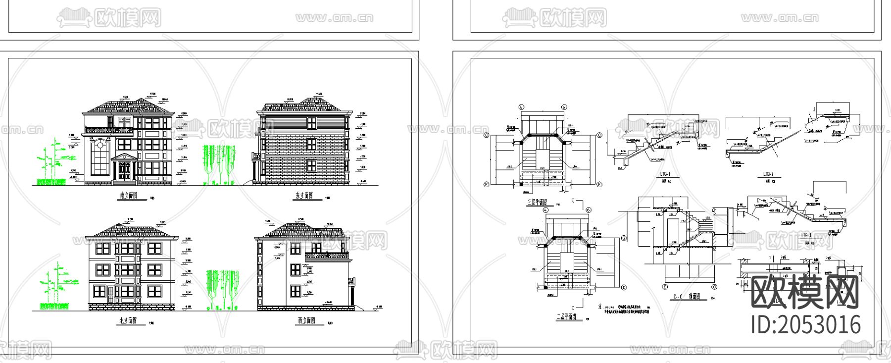 别墅建筑cad施工图下载（渲染图1）