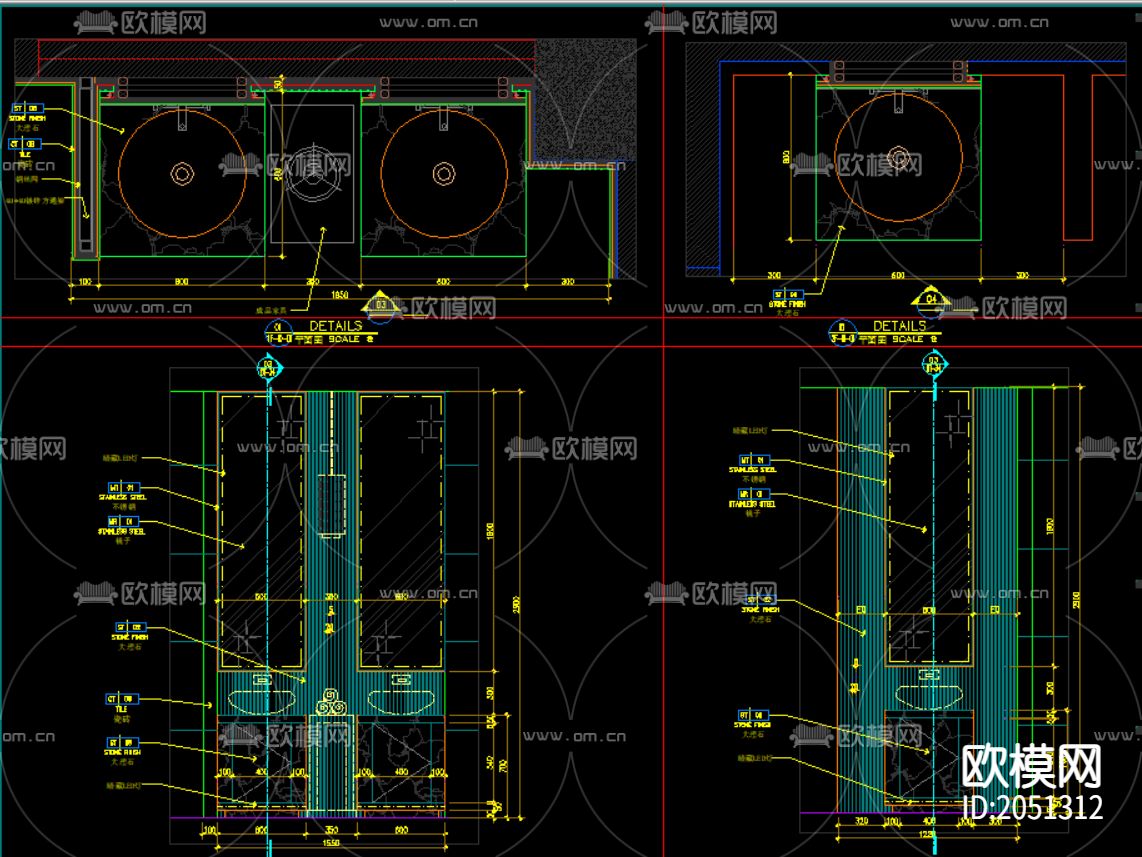柜体洗手台cad节点大样图下载（渲染图1）