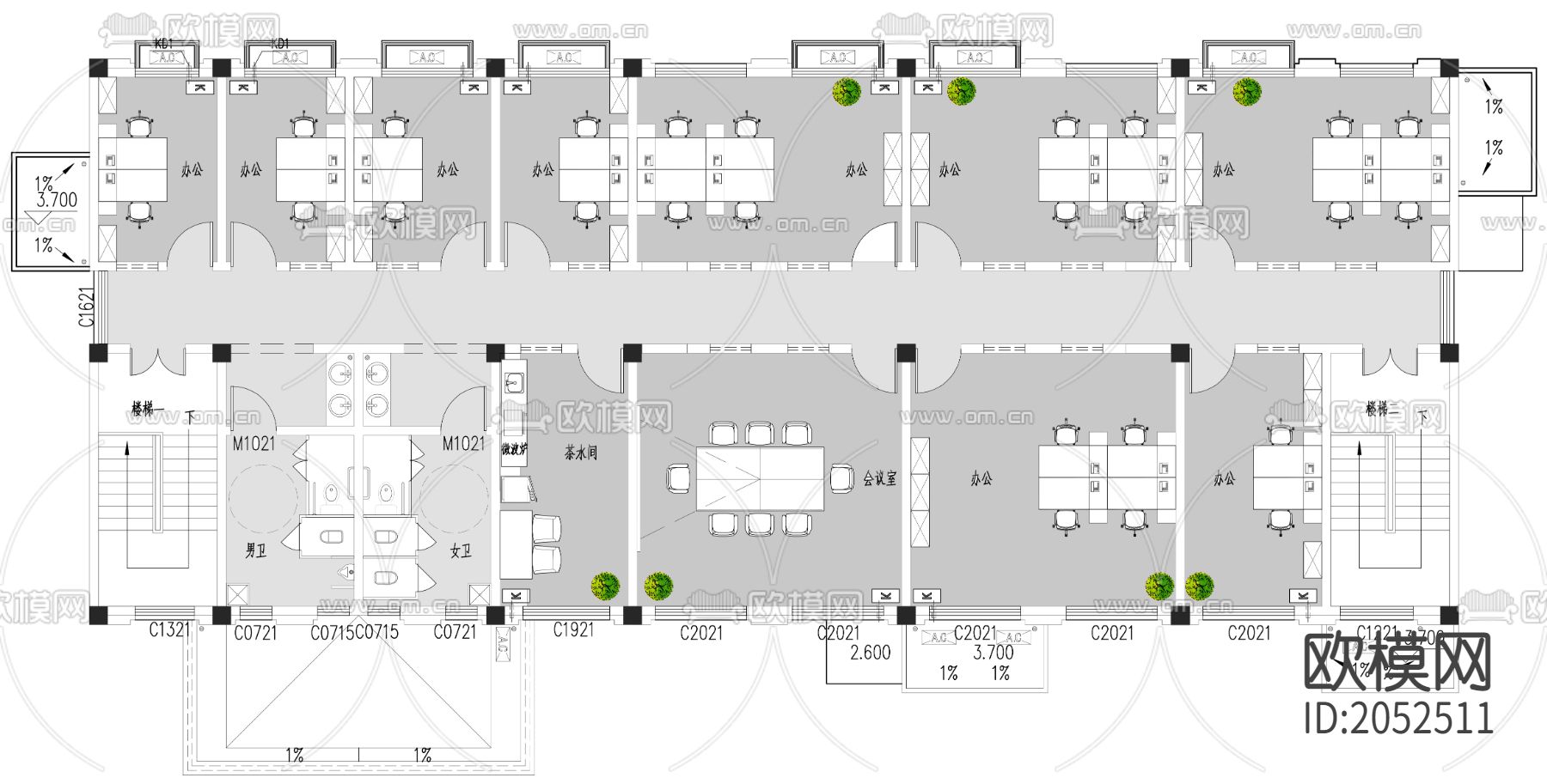 办公室cad施工图下载（渲染图1）