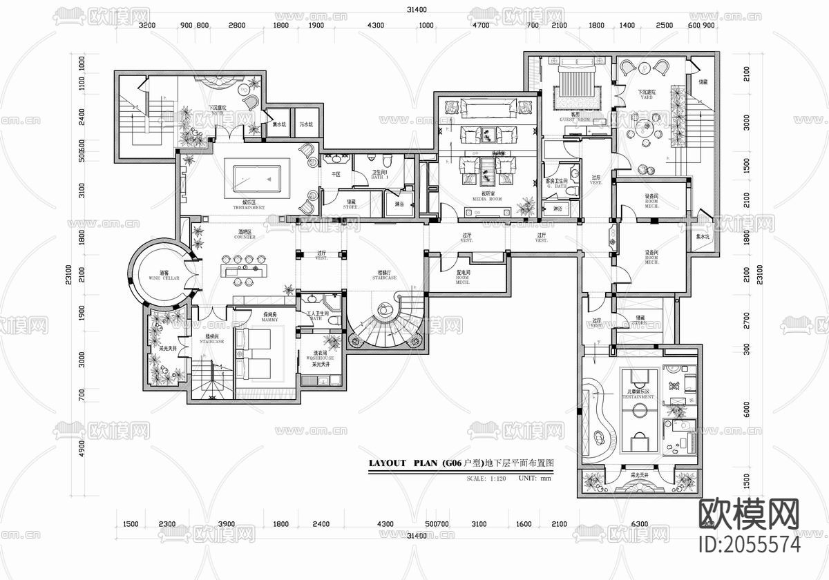 别墅住宅cad施工图下载（渲染图1）
