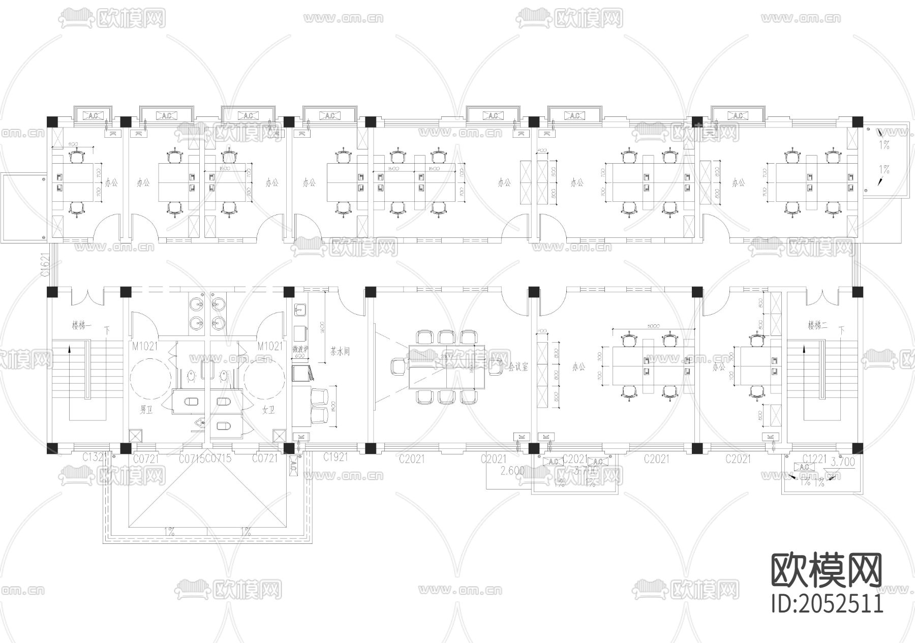 办公室cad施工图下载（渲染图4）