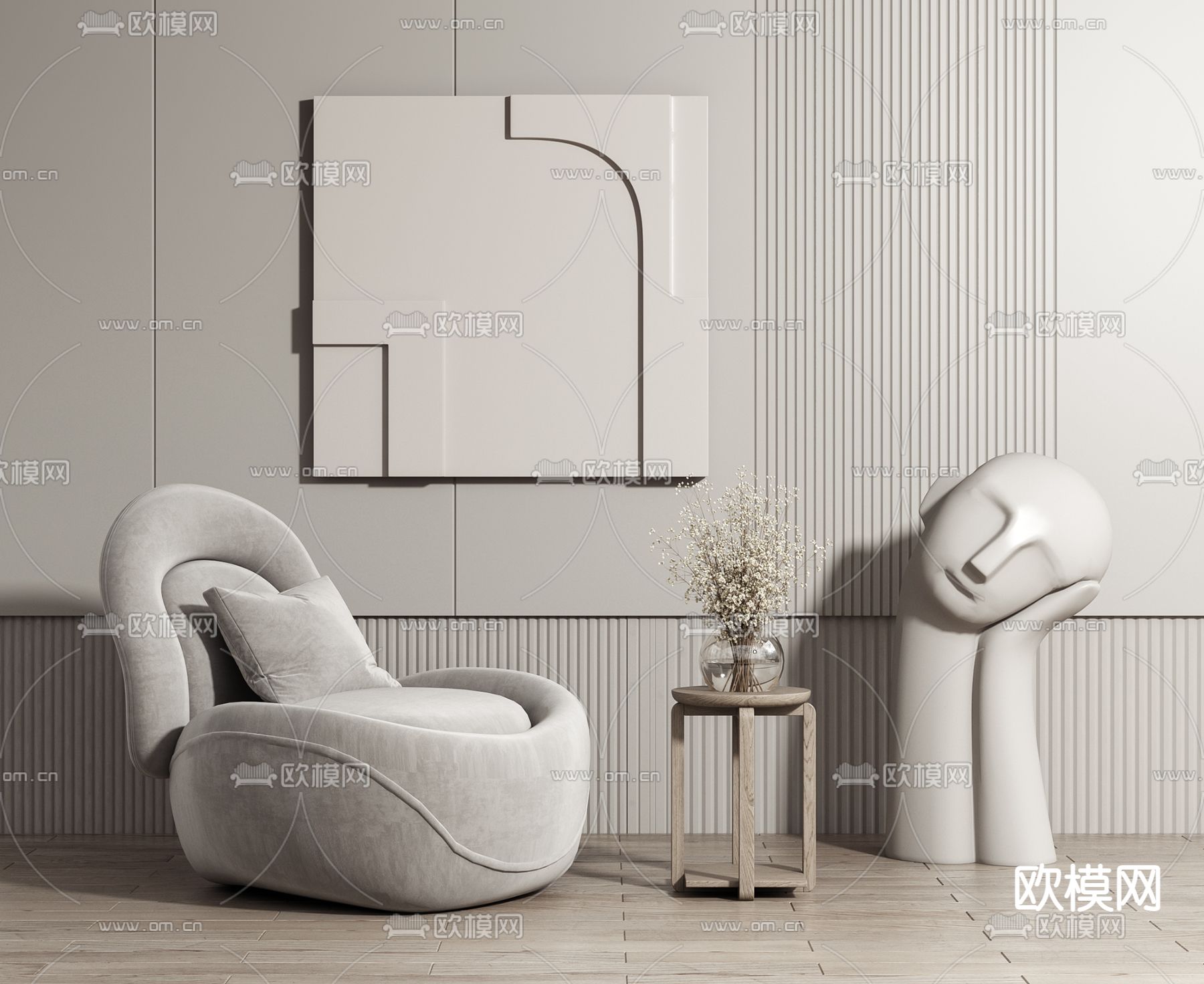 现代布艺单人沙发3d模型下载