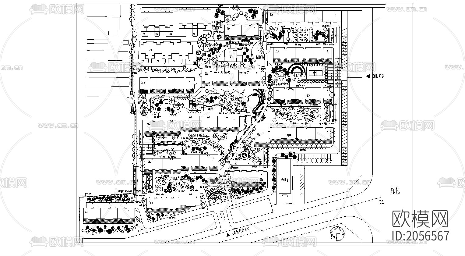小区环境绿化图纸下载（渲染图1）